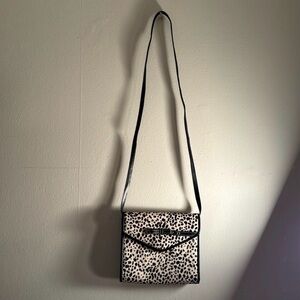 Vaneli Black and Cream Leopard Print Crossbody Bag